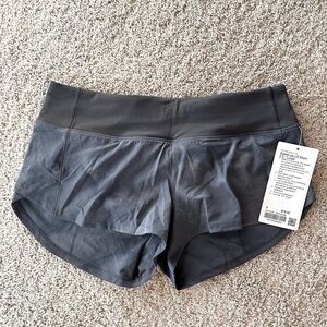 NWT, lululemon speed up shorts,2.5in, size 6,LR, lined,Diamond dye graphite grey